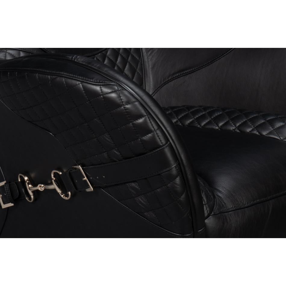 Modern Quilted Black Leather Armchair For Sale 4