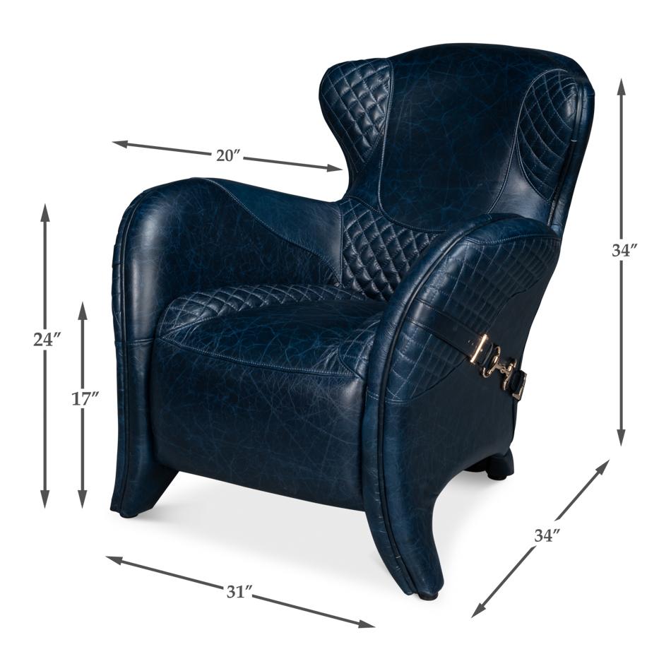 Modern Quilted Blue Leather Armchair For Sale 6