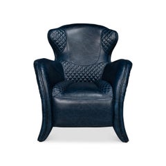 Modern Quilted Blue Leather Armchair