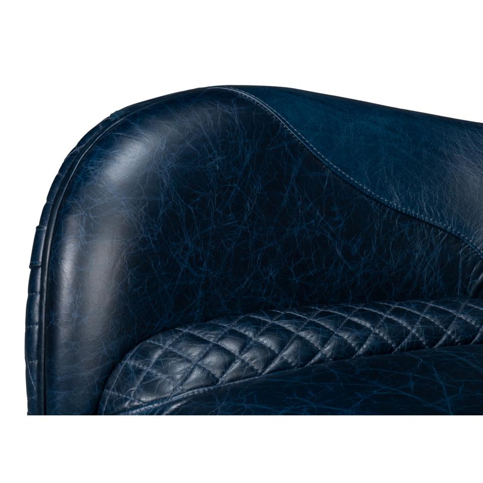 Contemporary Modern Quilted Blue Leather Armchair For Sale