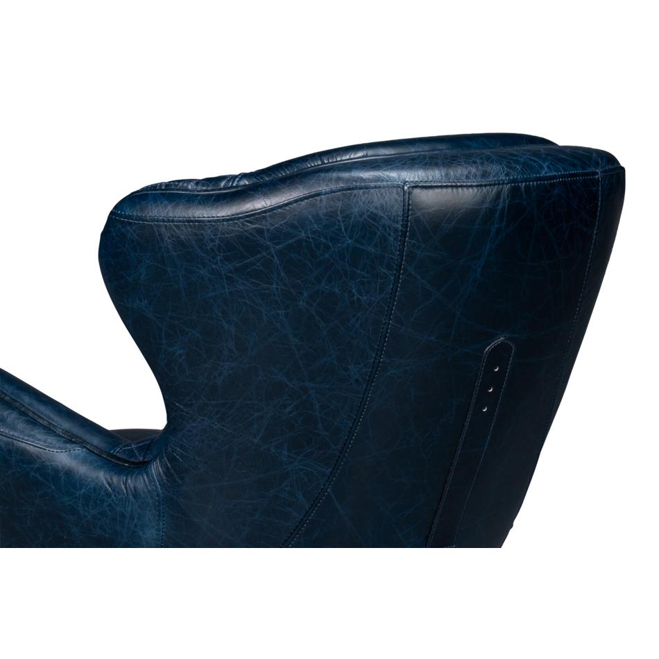 Modern Quilted Blue Leather Armchair For Sale 1