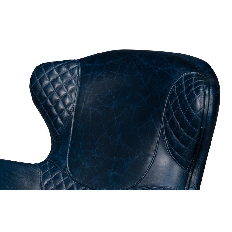 Modern Quilted Blue Leather Armchair For Sale 2