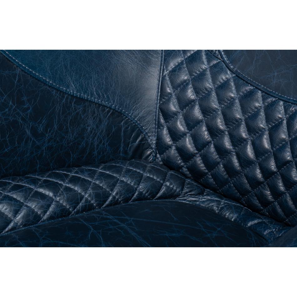 Modern Quilted Blue Leather Armchair For Sale 4