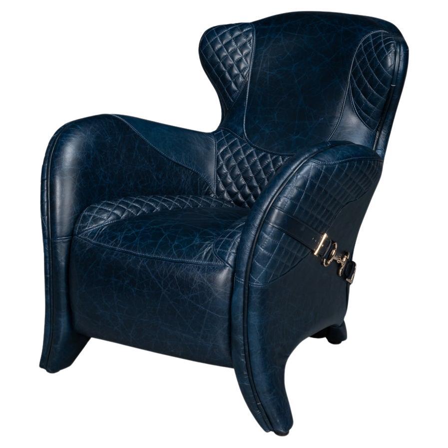 Modern Quilted Blue Leather Armchair