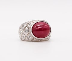 Modern Quilted Cocktail Ring in 18kt White Gold with 9.21 Cts in Diamonds Ruby