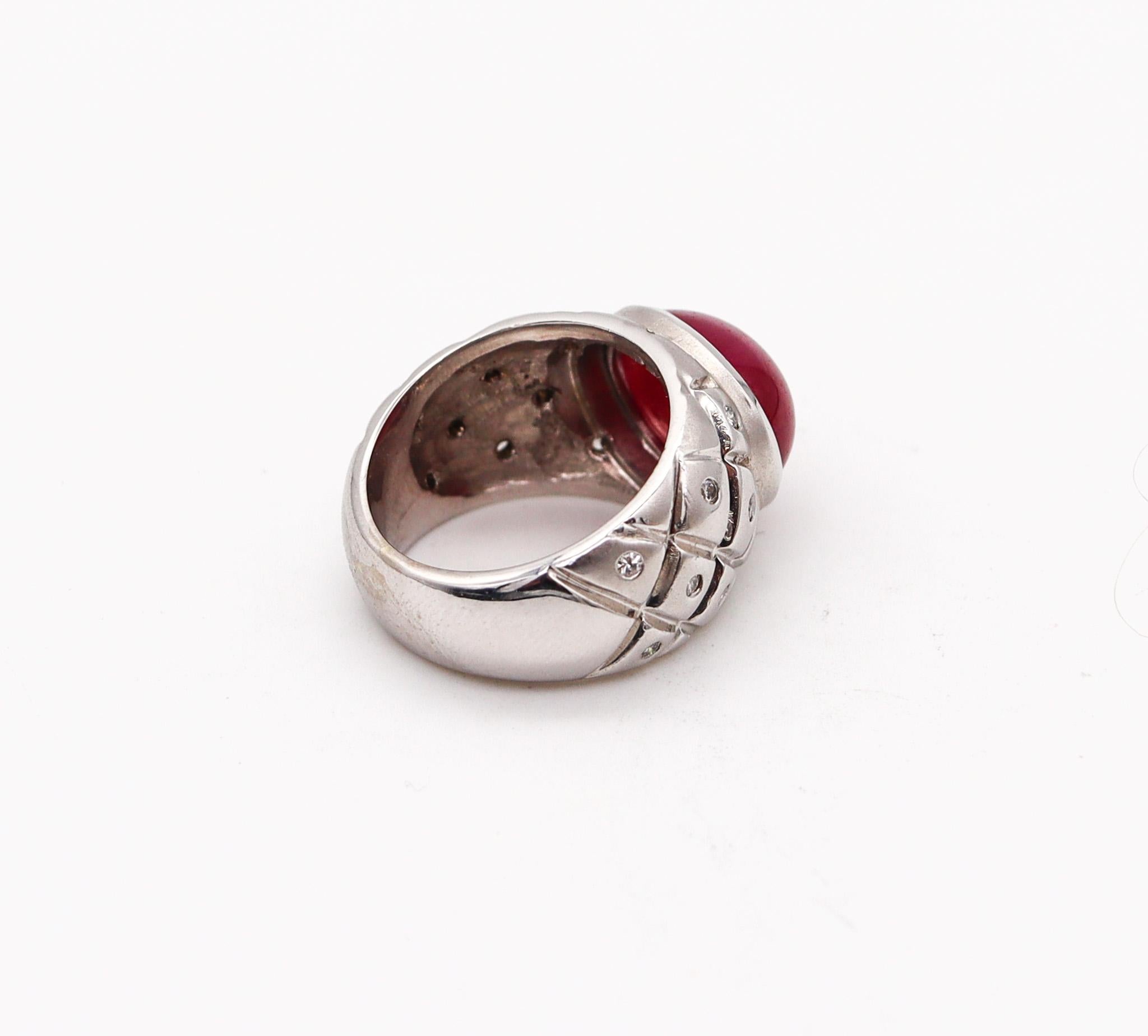 Women's or Men's Modern Quilted Cocktail Ring in 18kt White Gold with 9.21 Cts in Diamonds Ruby For Sale