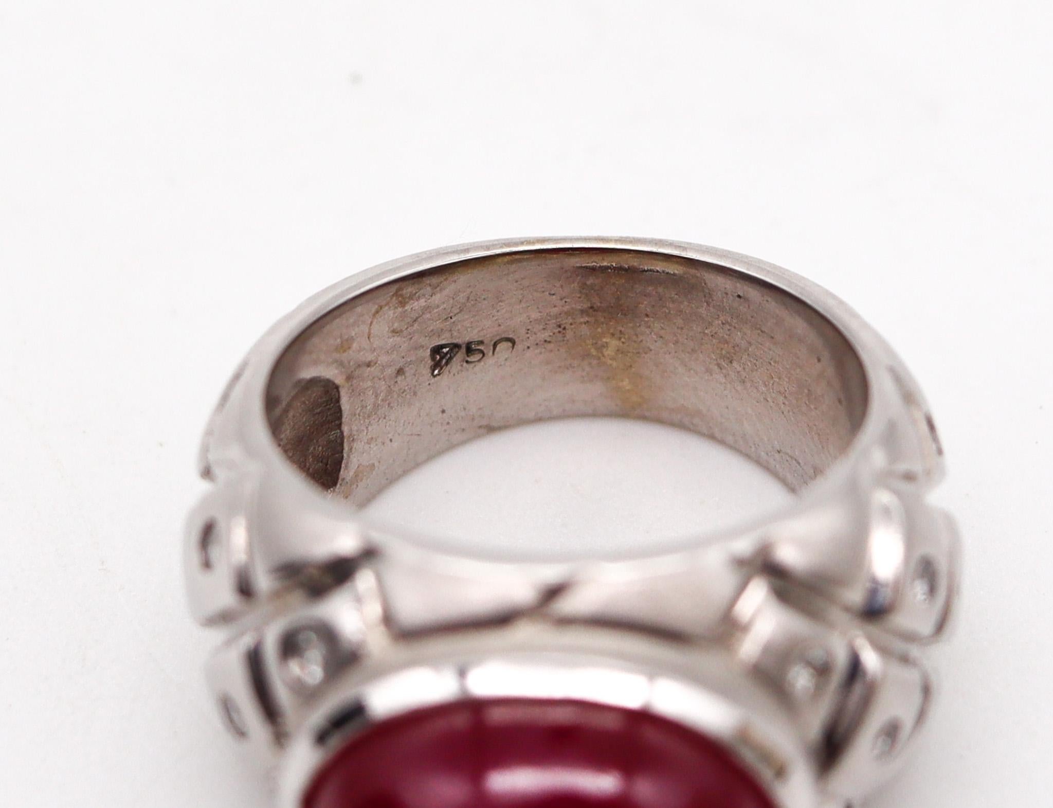 Modern Quilted Cocktail Ring in 18kt White Gold with 9.21 Cts in Diamonds Ruby For Sale 1