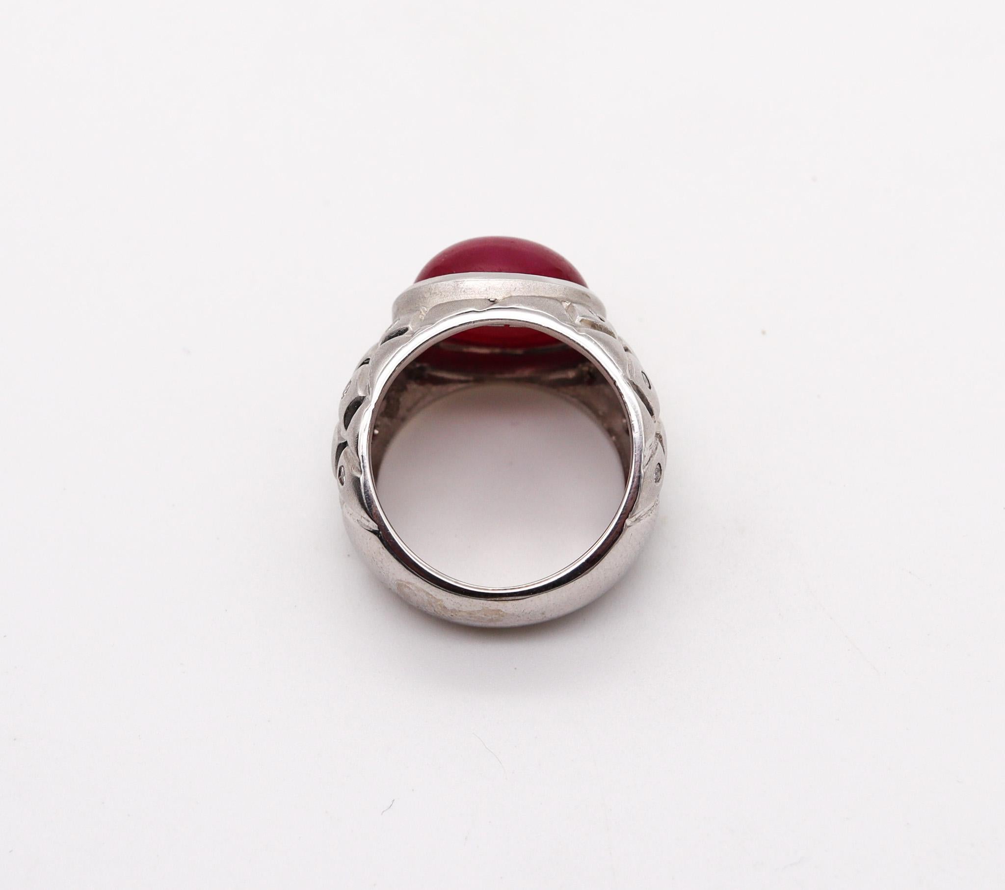 Modern Quilted Cocktail Ring in 18kt White Gold with 9.21 Cts in Diamonds Ruby For Sale 2