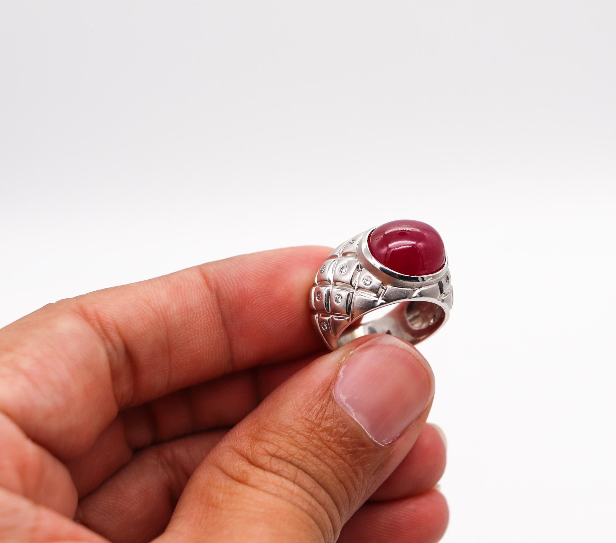 Modern Quilted Cocktail Ring in 18kt White Gold with 9.21 Cts in Diamonds Ruby For Sale 3