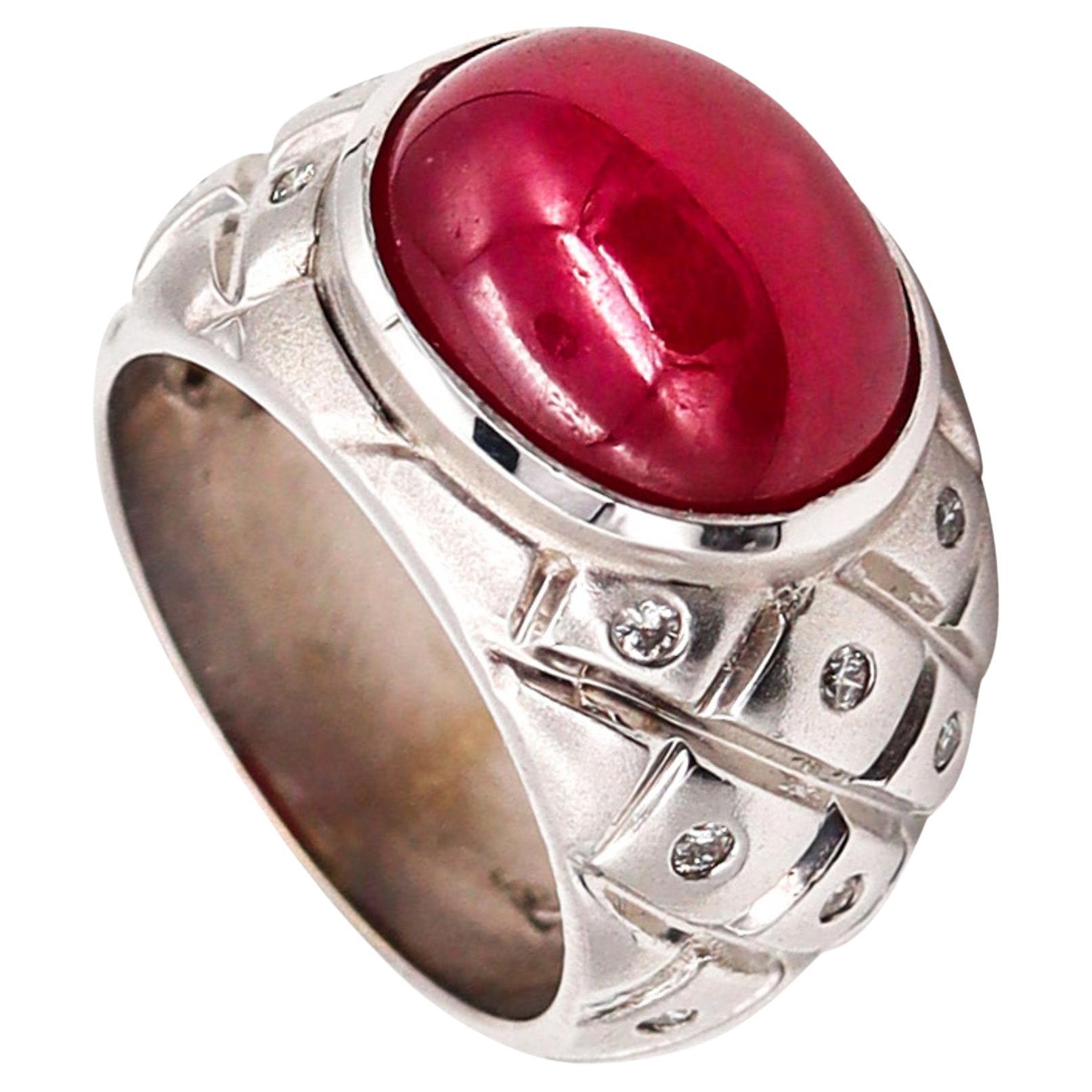 Modern Quilted Cocktail Ring in 18kt White Gold with 9.21 Cts in Diamonds Ruby For Sale