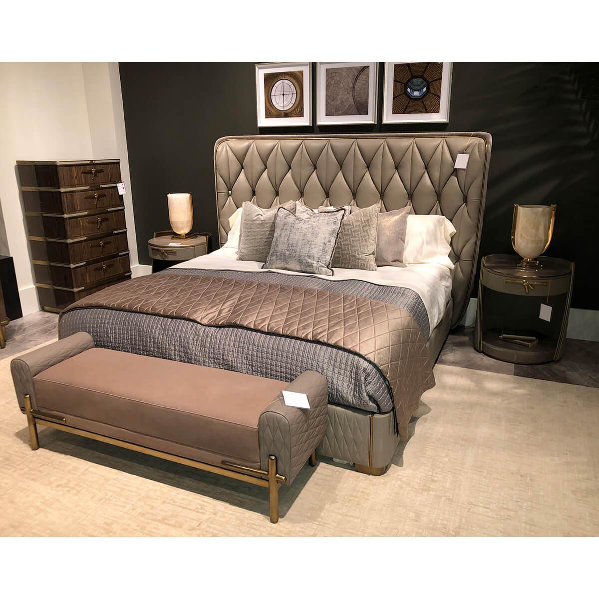 Metal Modern Quilted Leather King Bed For Sale