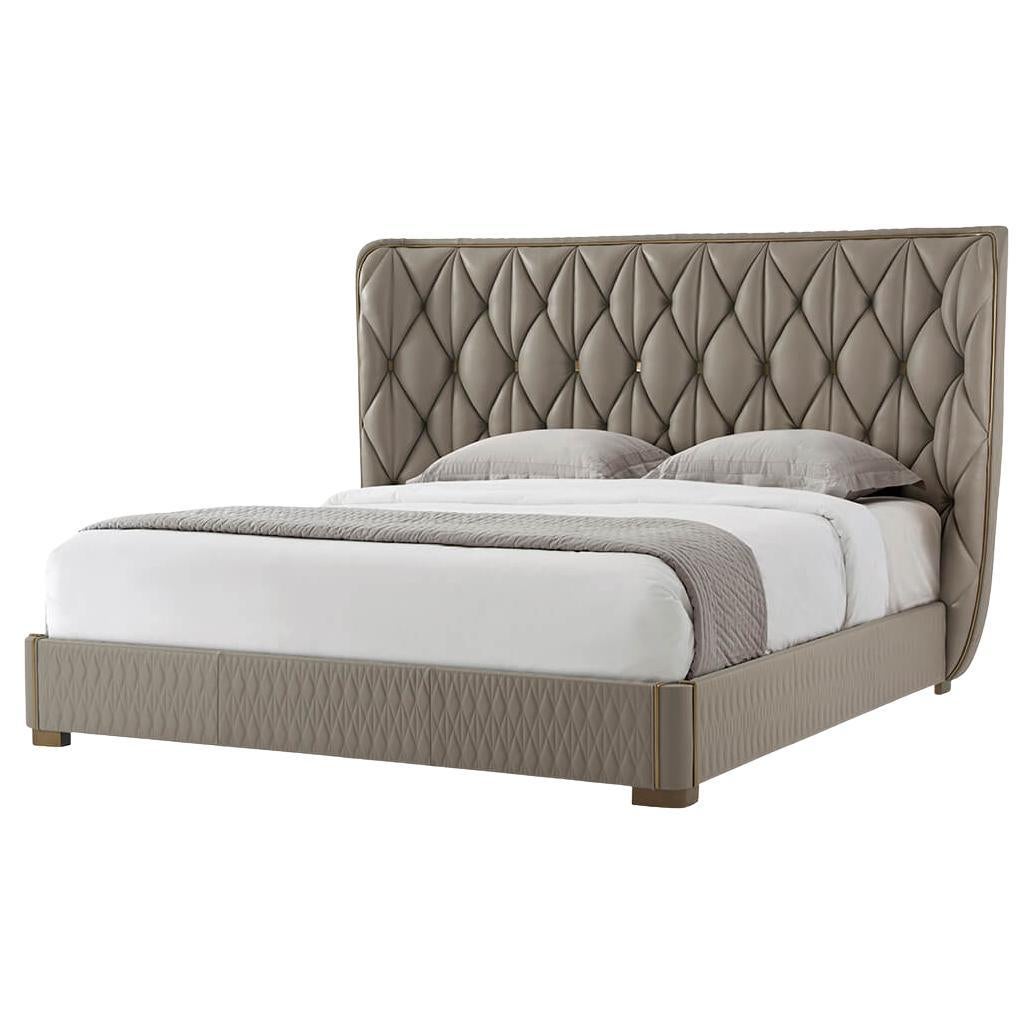 Modern Quilted Leather King Bed For Sale