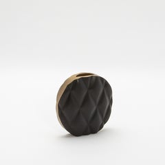 Modern Quilted Vase in Black Oak with Brass Details by Kifu Paris