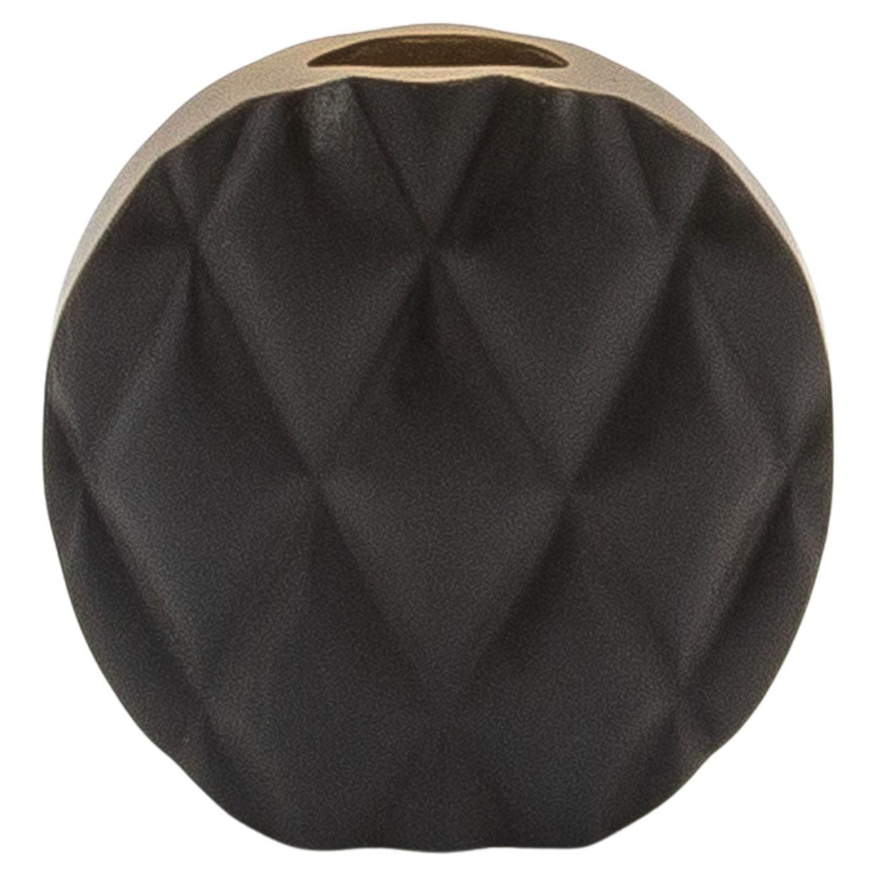 Modern Quilted Vase in Black Oak with Brass Details by Kifu Paris