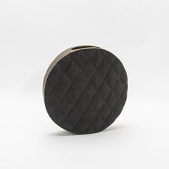Modern Quilted Vase in Black Shagreen with Brass Details by KIFU Paris