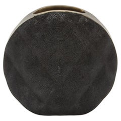 Modern Quilted Vase in Black Shagreen with Brass Details by KIFU Paris