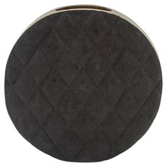 Modern Quilted Vase in Black Shagreen with Brass Details by KIFU Paris