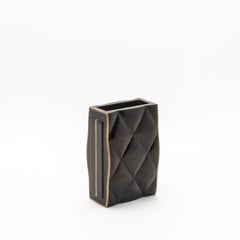 Modern Quilted Vase in Black Shell with Brass Details by KIFU Paris