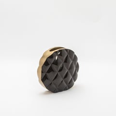 Modern Quilted Vase in Black Shell with Brass Details by KIFU Paris