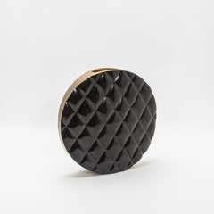Modern Quilted Vase in Black Shell with Brass Details by KIFU Paris
