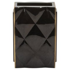 Modern Quilted Vase in Black Shell with Brass Details by KIFU Paris