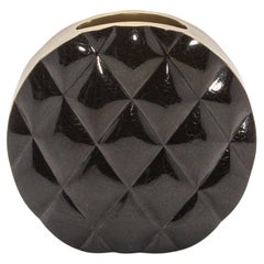 Modern Quilted Vase in Black Shell with Brass Details by KIFU Paris