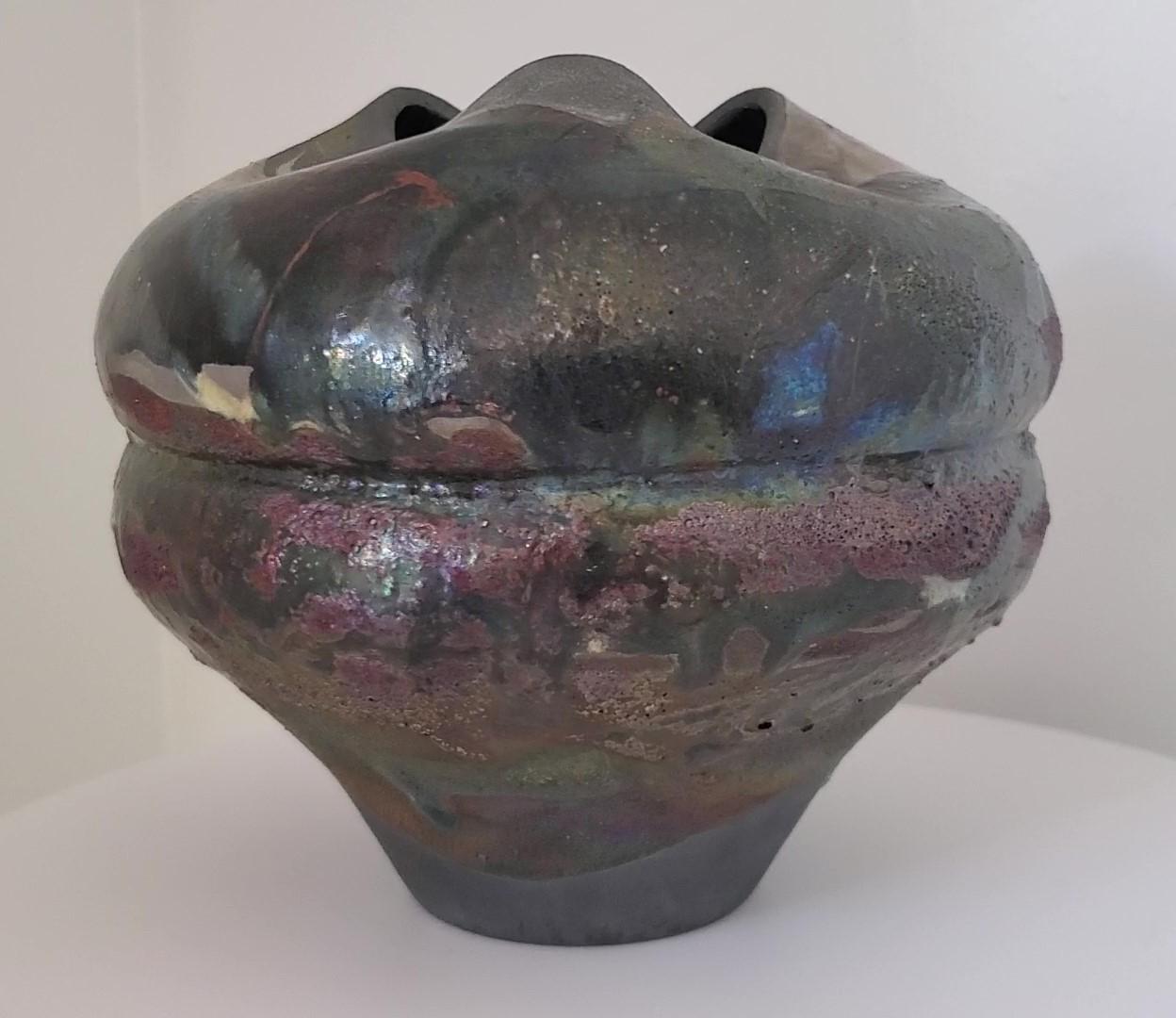Modern Raku Double Lobe Vase With Unique Shape And Glaze Signed Shu ...