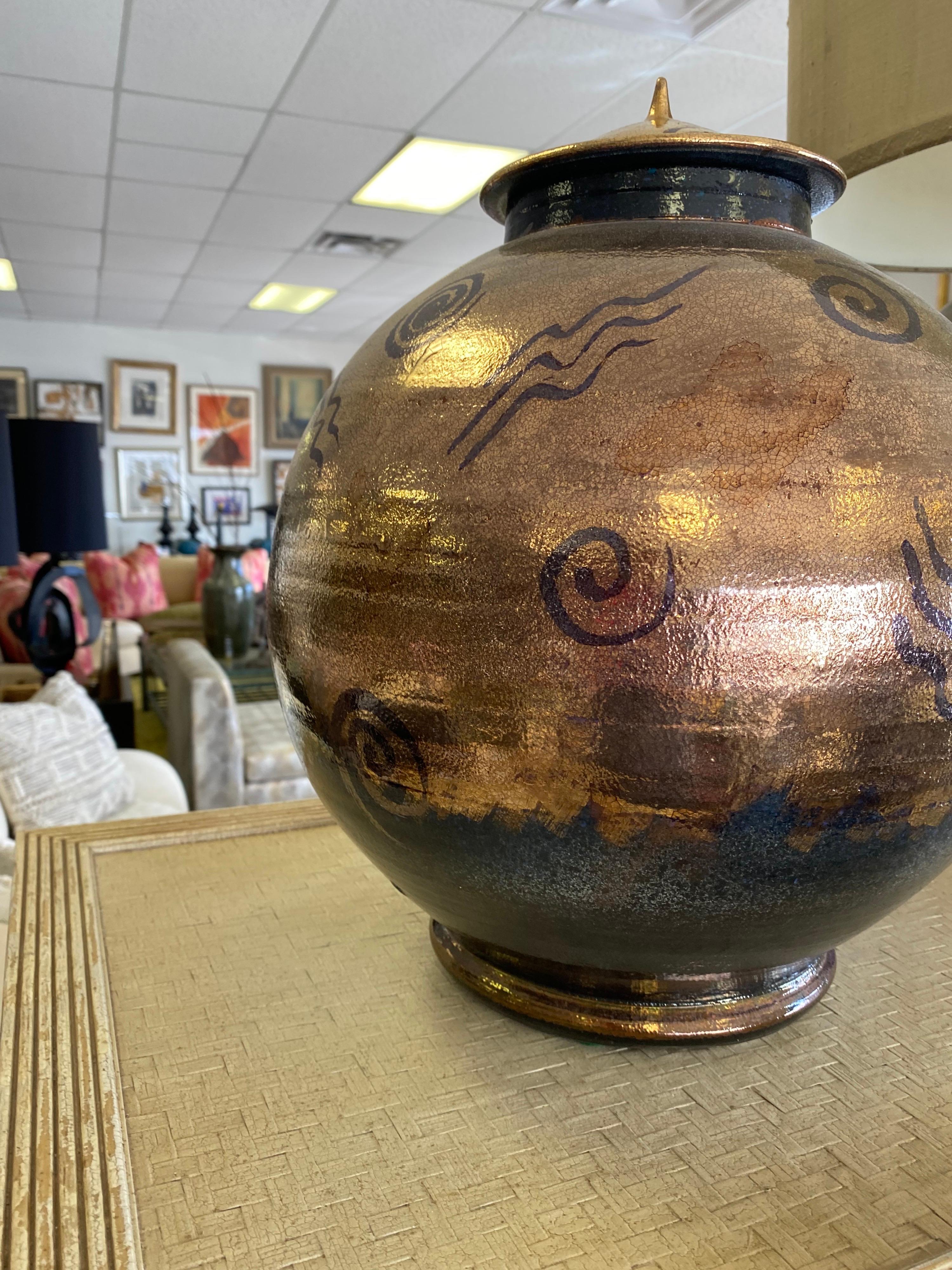 Late 20th Century Modern Raku Urn with Lid from Steve Chase Estate by Gary McCloy For Sale
