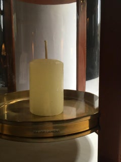 Ralph Lauren Saddle Leather Patinated Brass Hurricane Candleholders