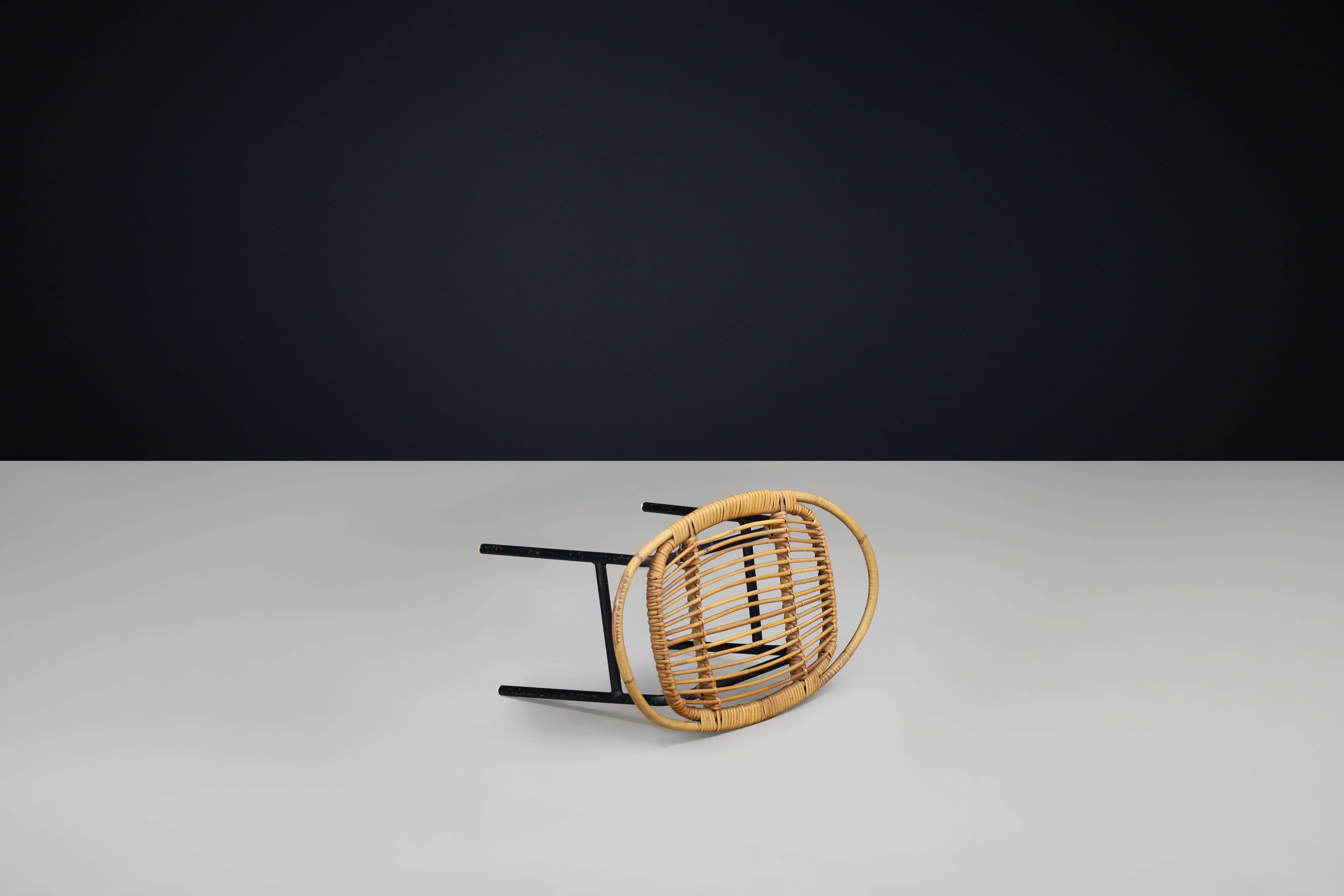 Modern Rattan and Bamboo Black Lacquered Side Table, France, 1950s — 3 Available en vente 3