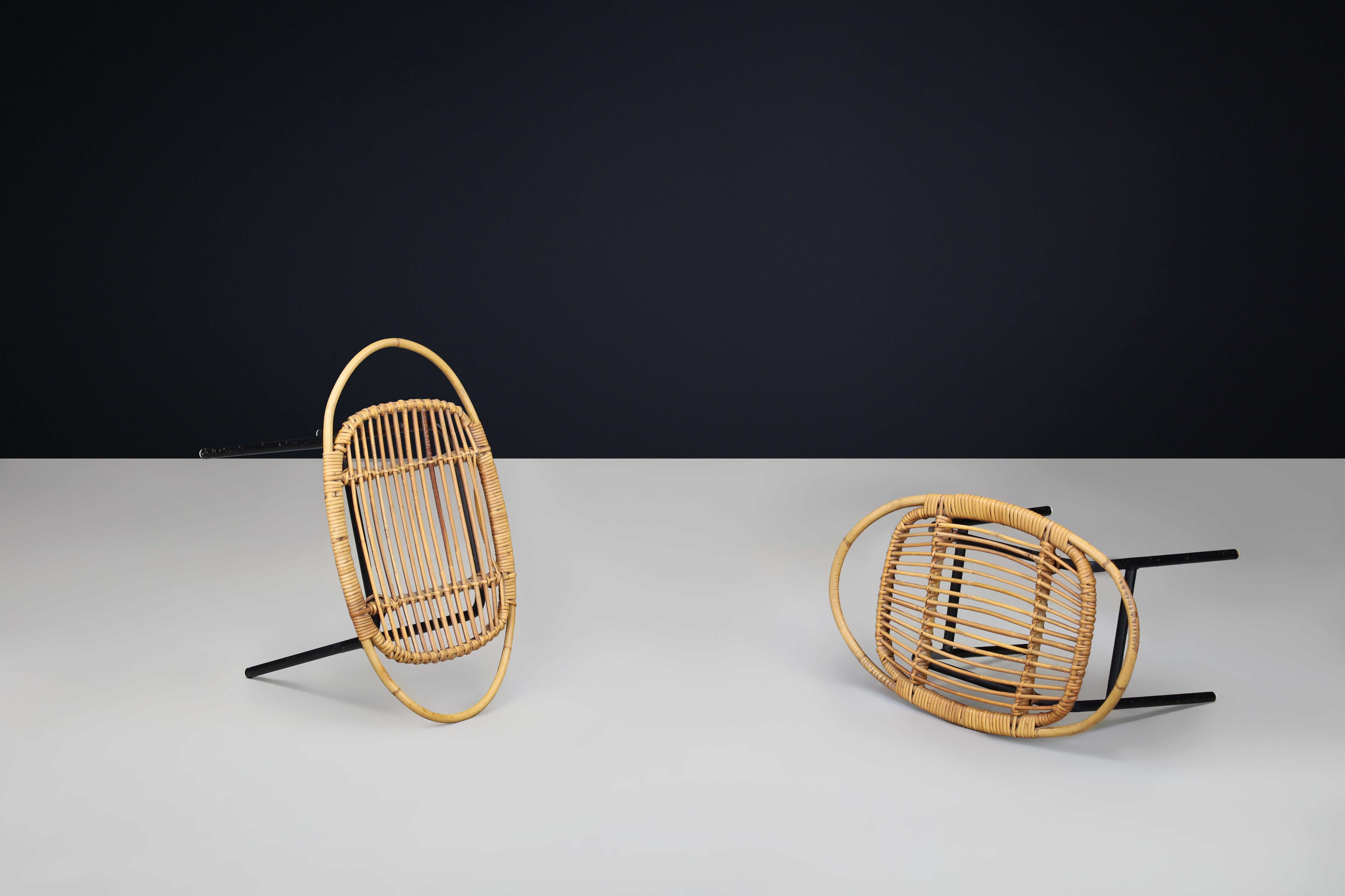 Modern Rattan and Bamboo Black Lacquered Side Table, France, 1950s — 3 Available en vente 4