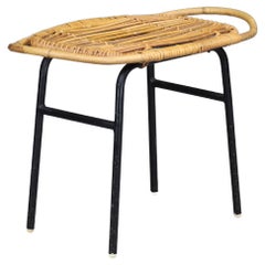 Modern Rattan and Bamboo Black Lacquered Side Table, France, 1950s — 3 Available