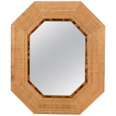 Modern Rattan and Bamboo Octagon Mirror by Raymor