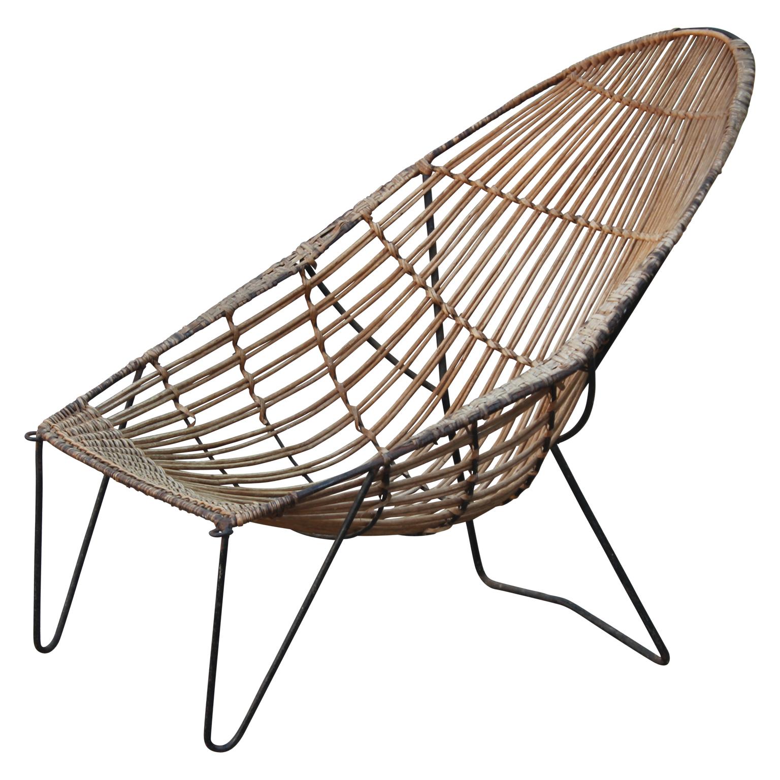 Modern Rattan Chaise Lounge Chair and Ottoman Van Keppel-Green Style 1