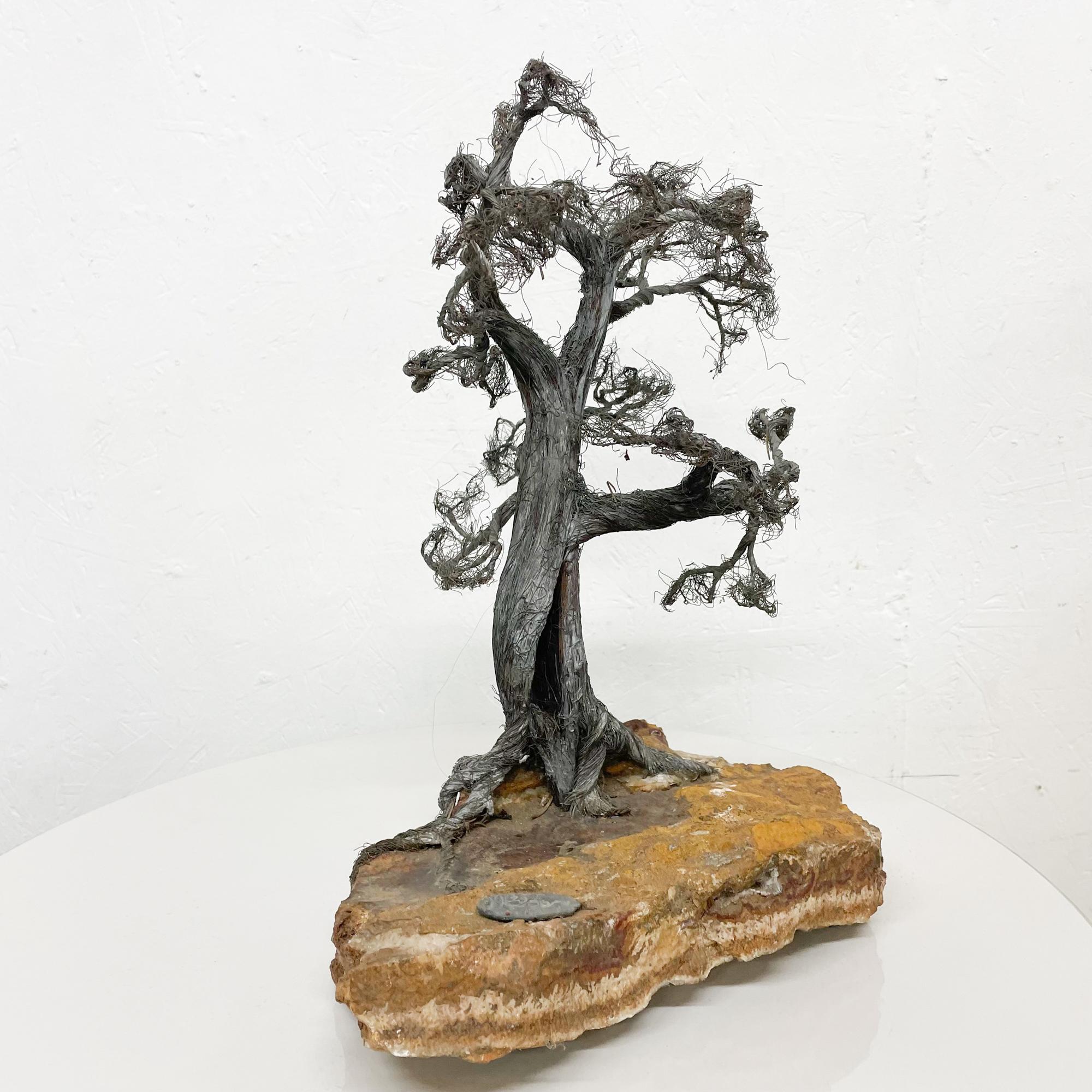 Modern Raw Edge Botanical Art Bonsai Tree Sculpture in Stone & Stainless Steel 1