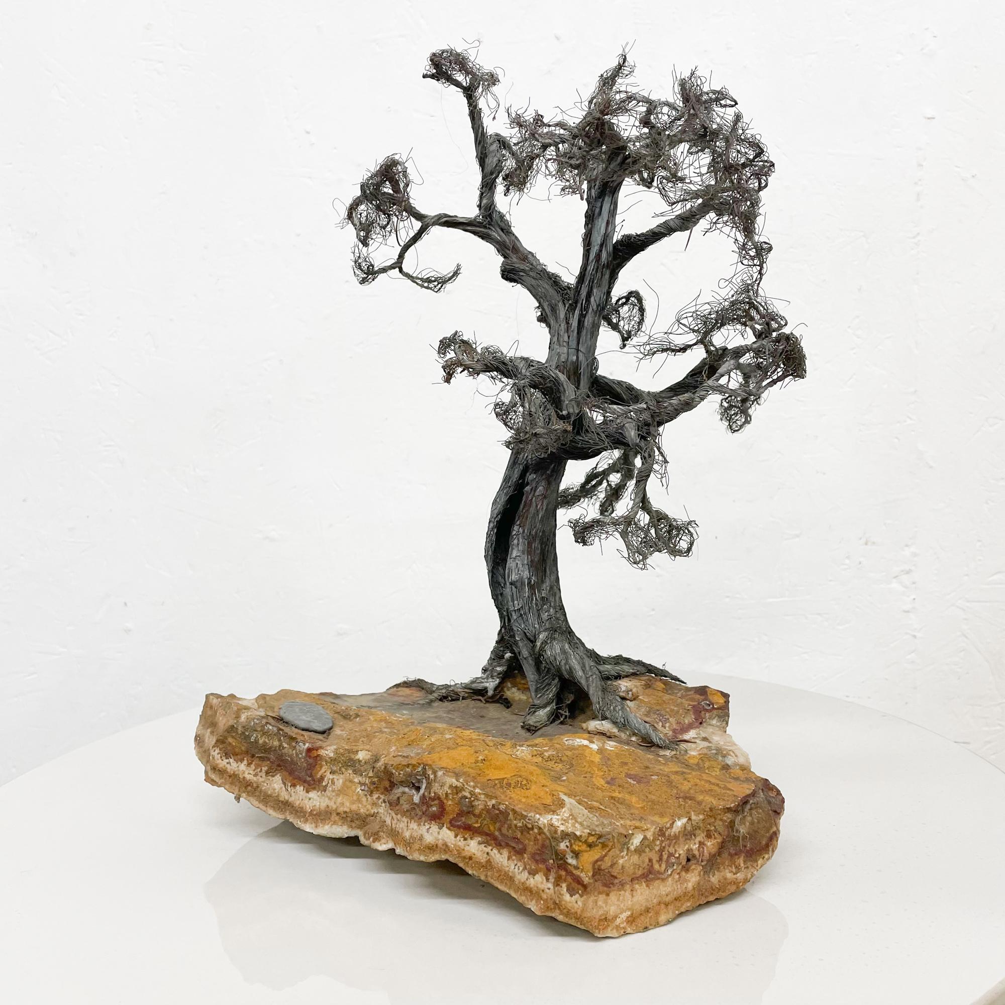 Art Sculpture
Sculptural Raw Edge Botanical Art Bonsai Tree #1
Brown and Gray tones.
Crafted in stainless steel on a raw edge stone base.
Measures: 12 W x 8 D x 16 H inches
Preowned unrestored original vintage condition.
Refer to images.
 