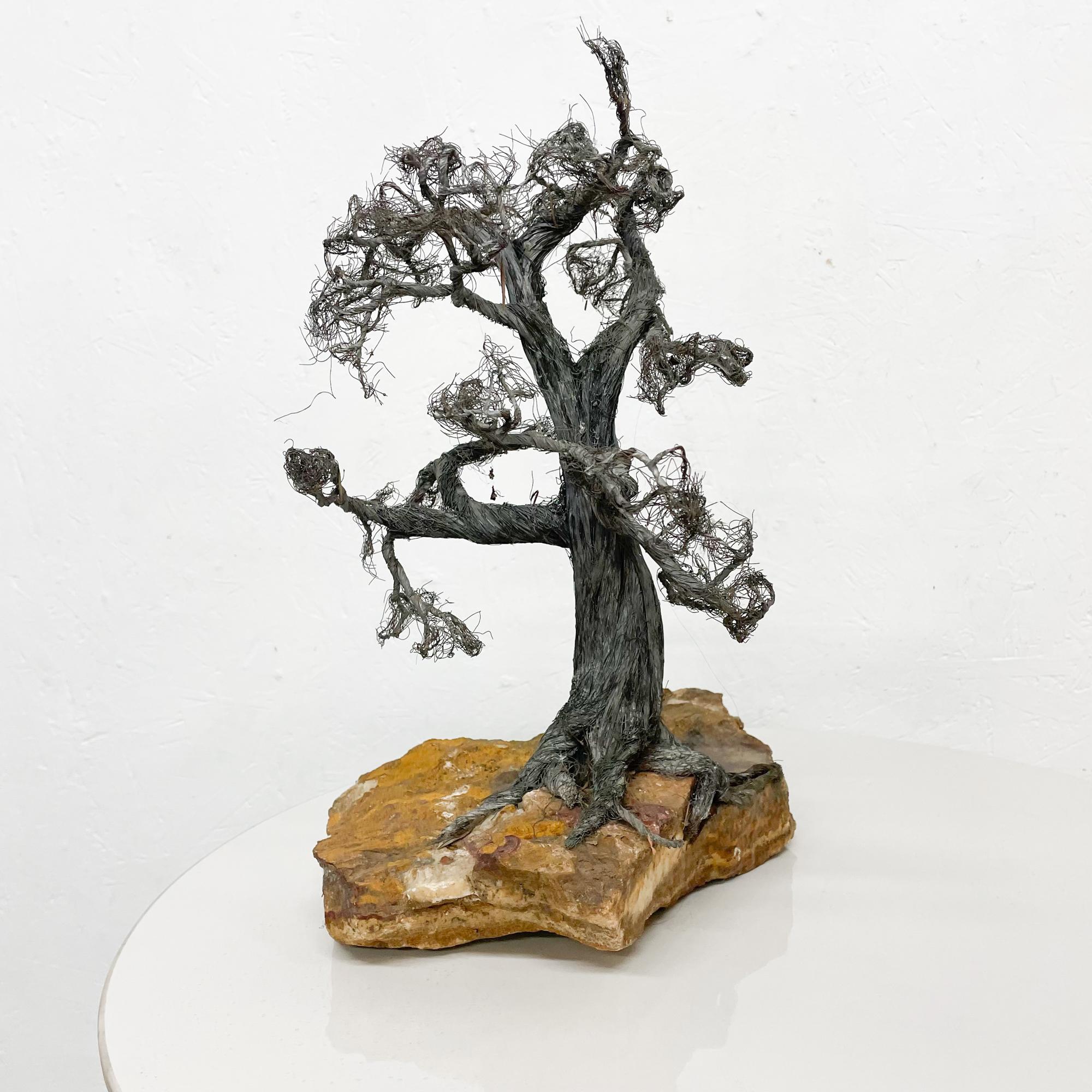 Mid-Century Modern Modern Raw Edge Botanical Art Bonsai Tree Sculpture in Stone & Stainless Steel