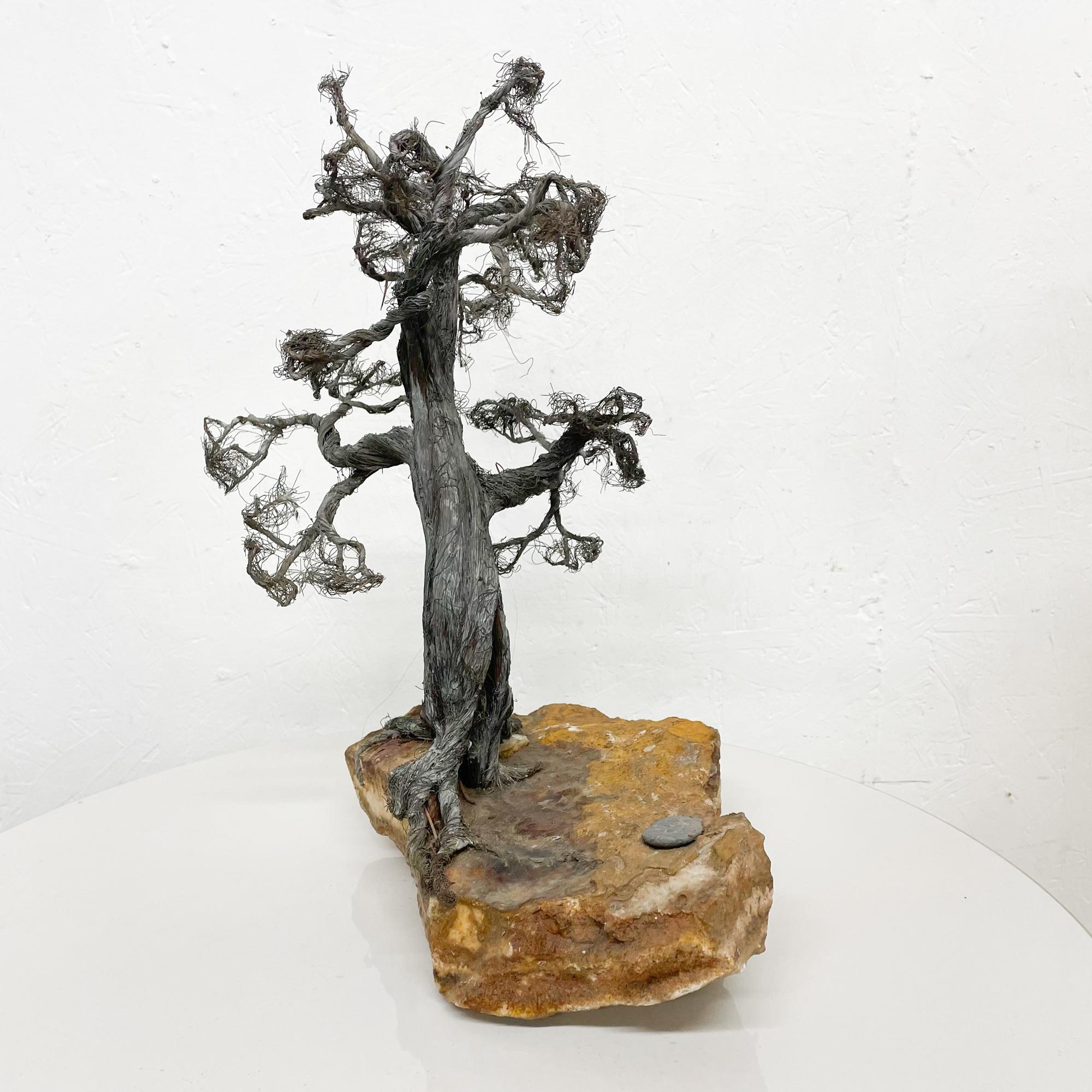Late 20th Century Modern Raw Edge Botanical Art Bonsai Tree Sculpture in Stone & Stainless Steel