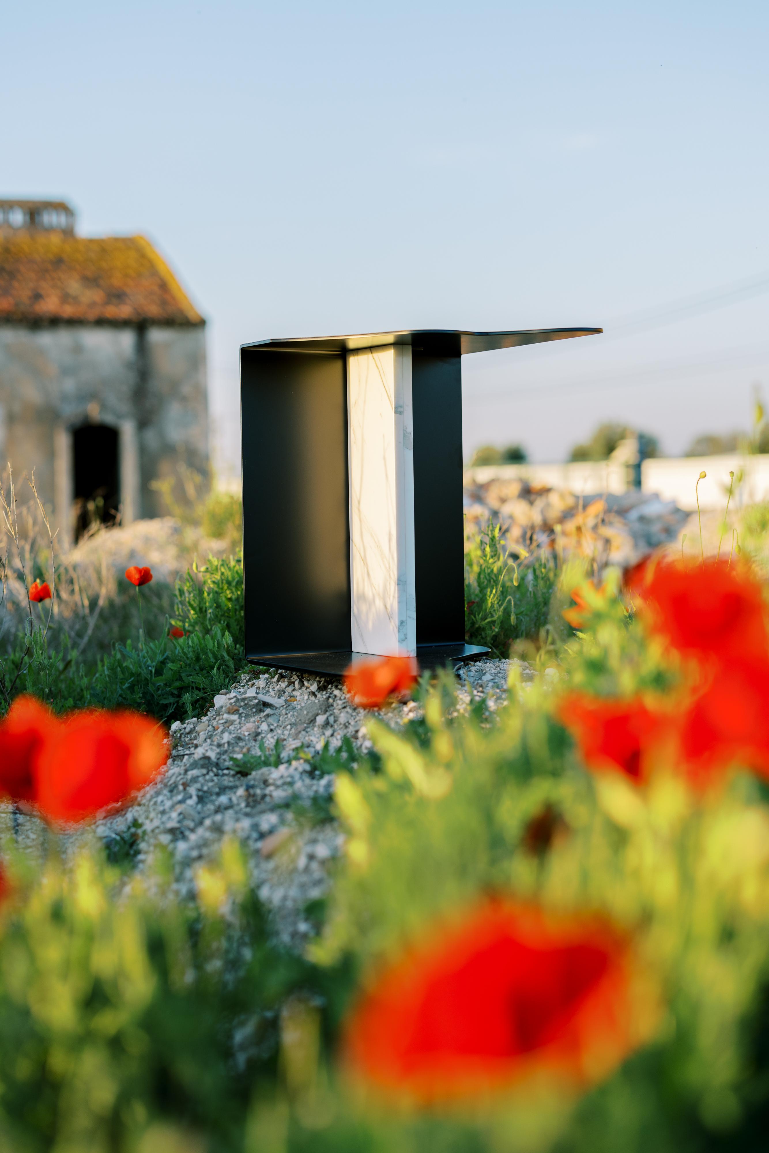 Modern Raw Side Table, Dover White Marble, Handmade in Portugal by Greenapple For Sale 3