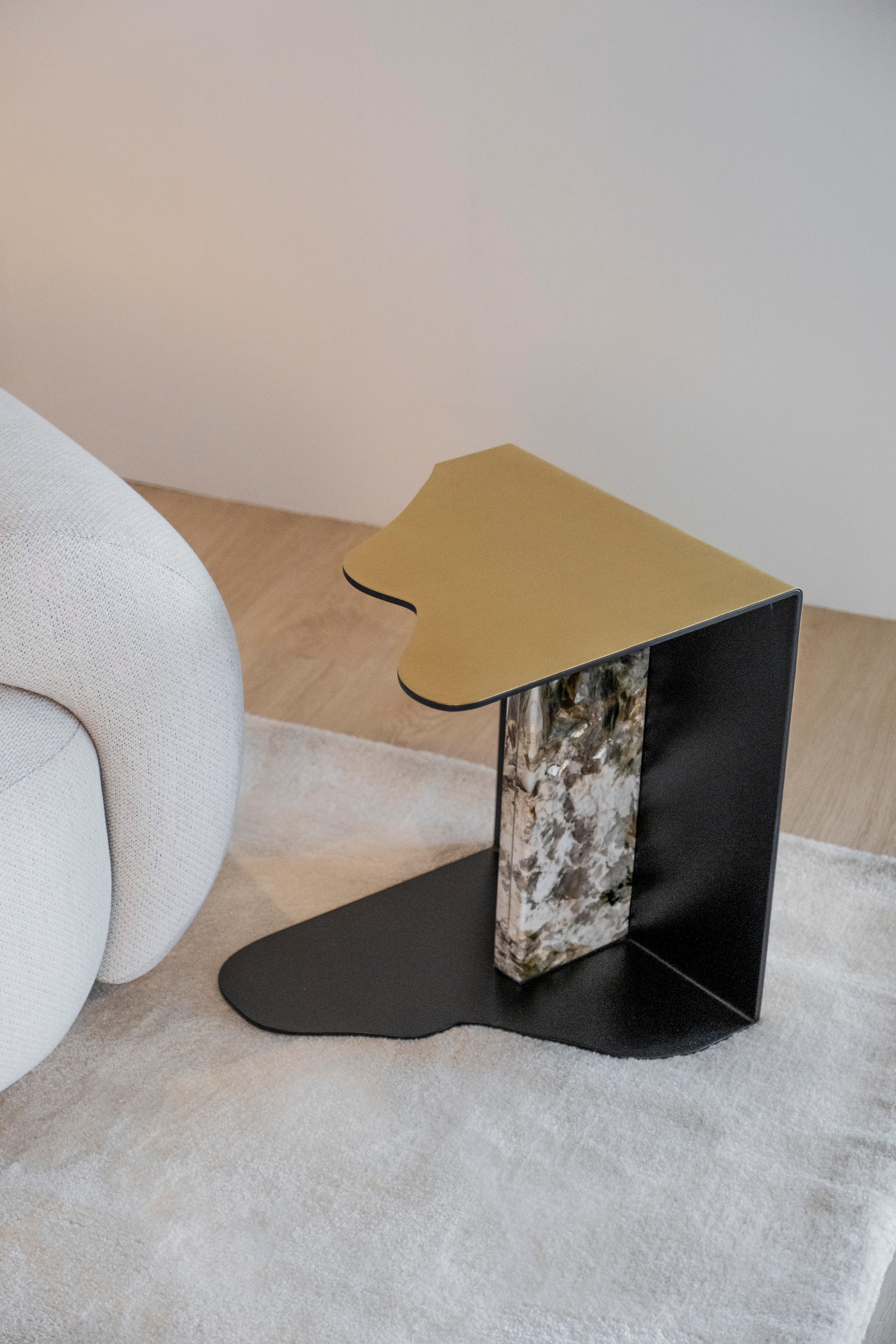Italian Modern Raw Side Table Patagonia Stone Brass Handmade in Portugal by Greenapple For Sale