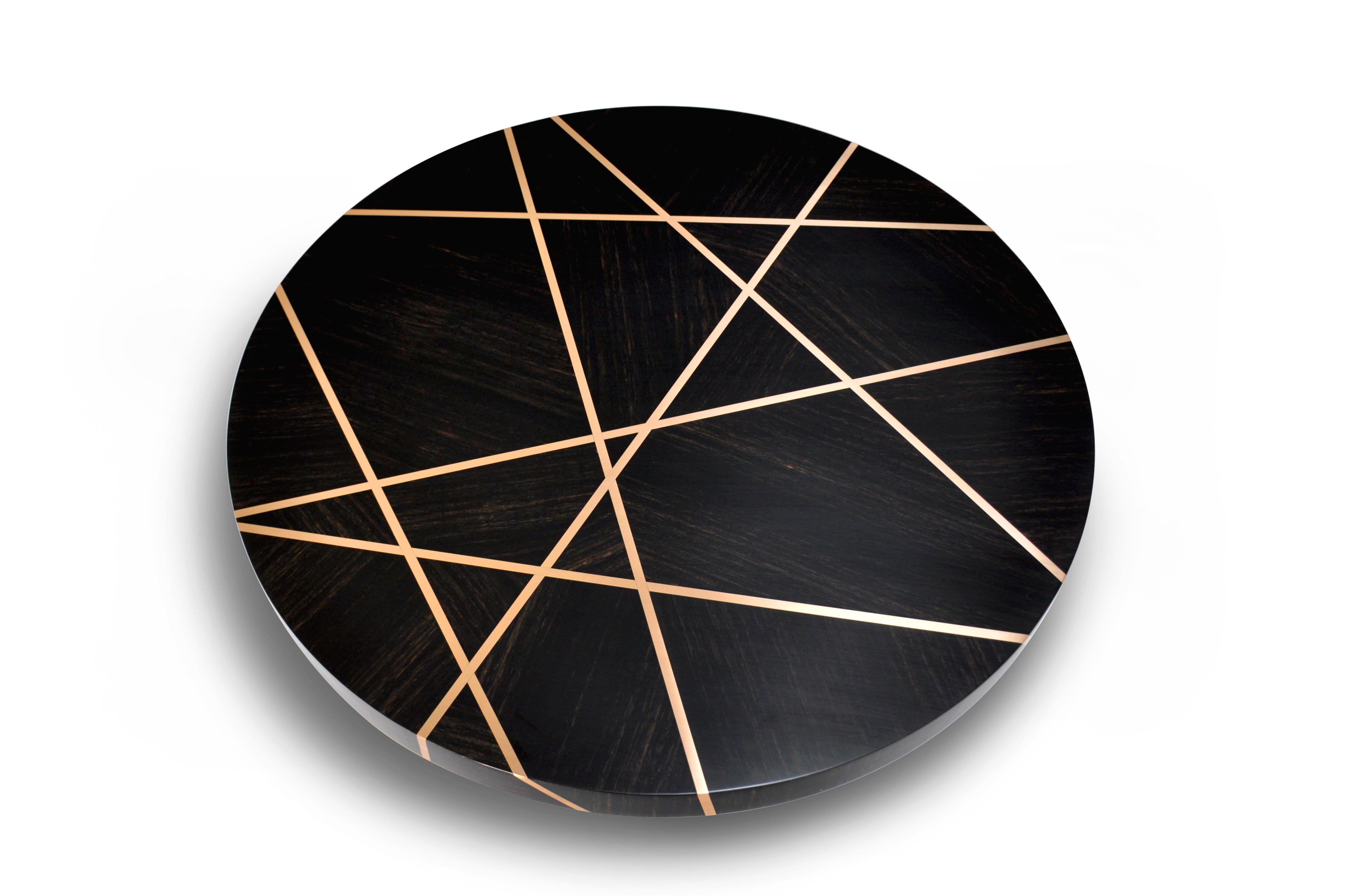 Bronzed Modern Ray Cocktail Table in Gabon Ebony By Newell Design Studio For Sale