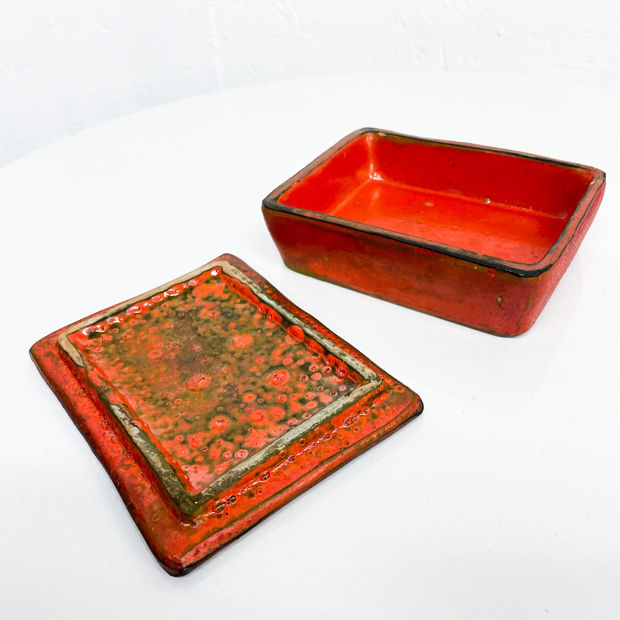 1960s Bitossi Red Pottery Lidded Box Relief Design Italy For Sale 1