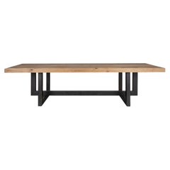 Modern Reclaimed Oak Dining Table on Geometric Steel Base