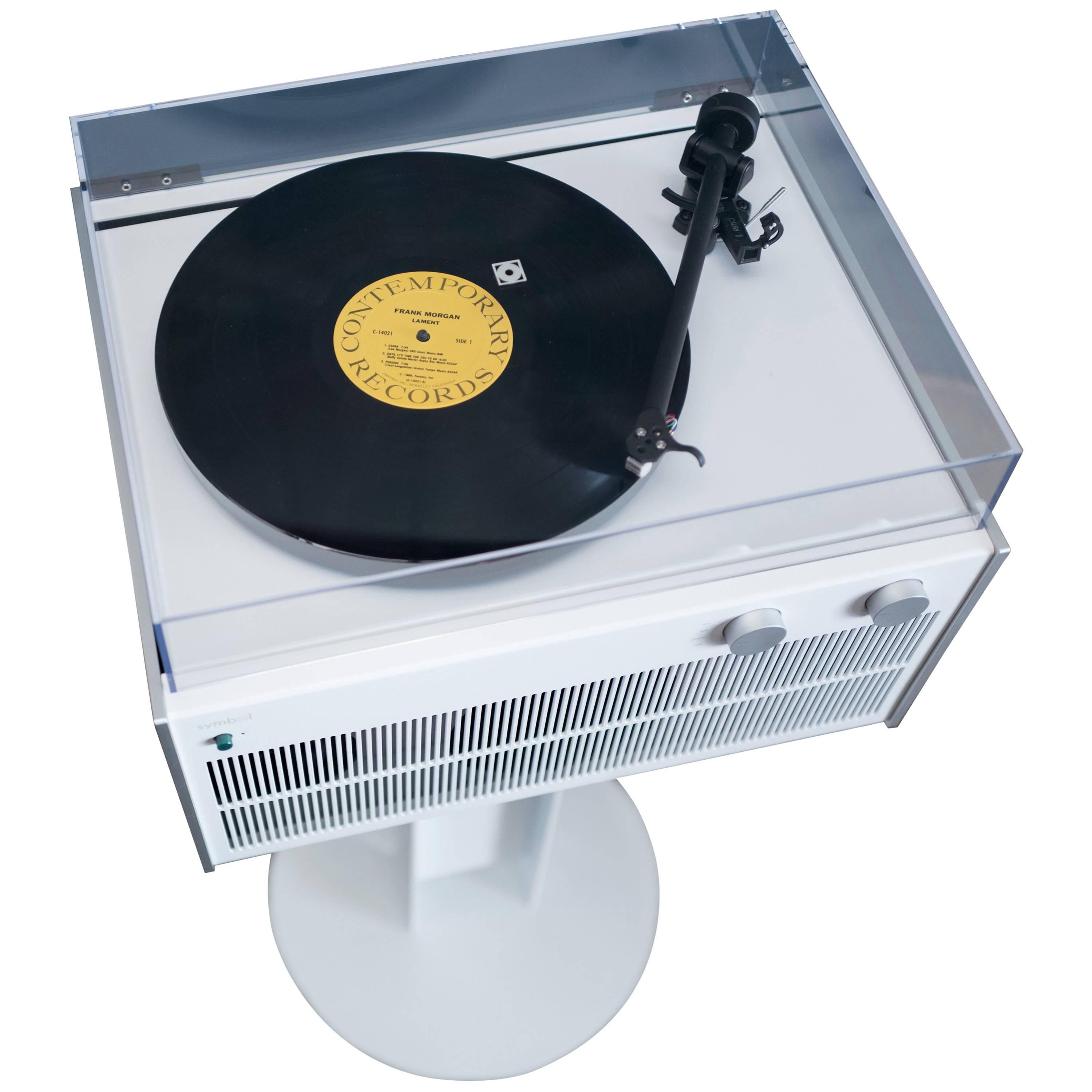 Contemporary Modern Record Player White Anodized Aluminum Tabletop Setup with Sonos Port