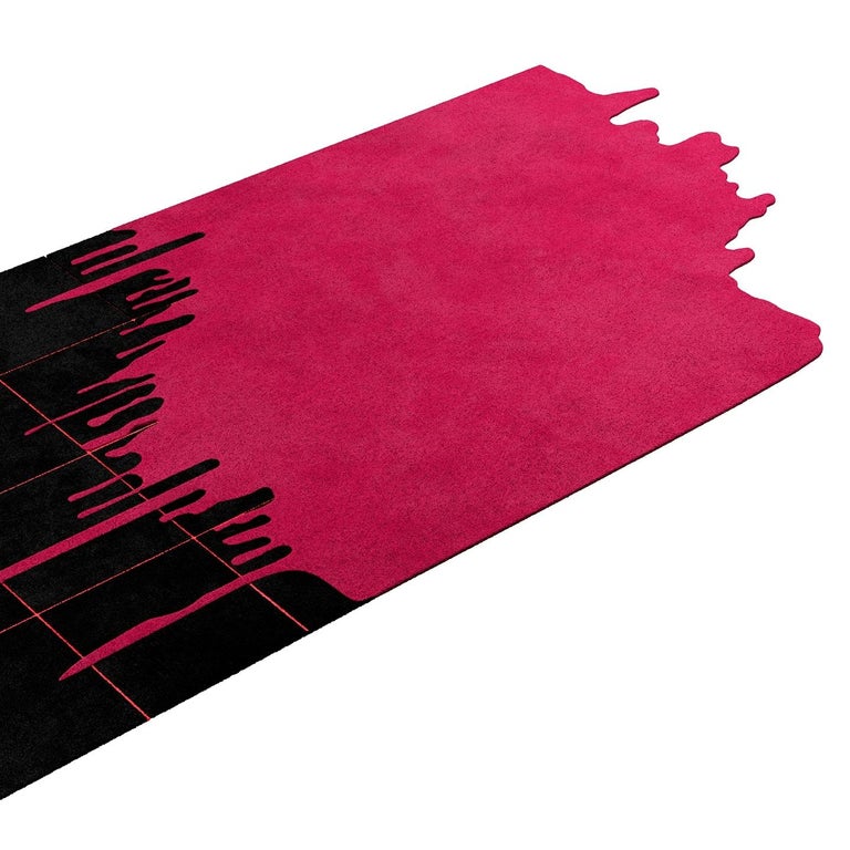 Modern Rectangular Abstract Shape HandTufted Rug Pink and Black For