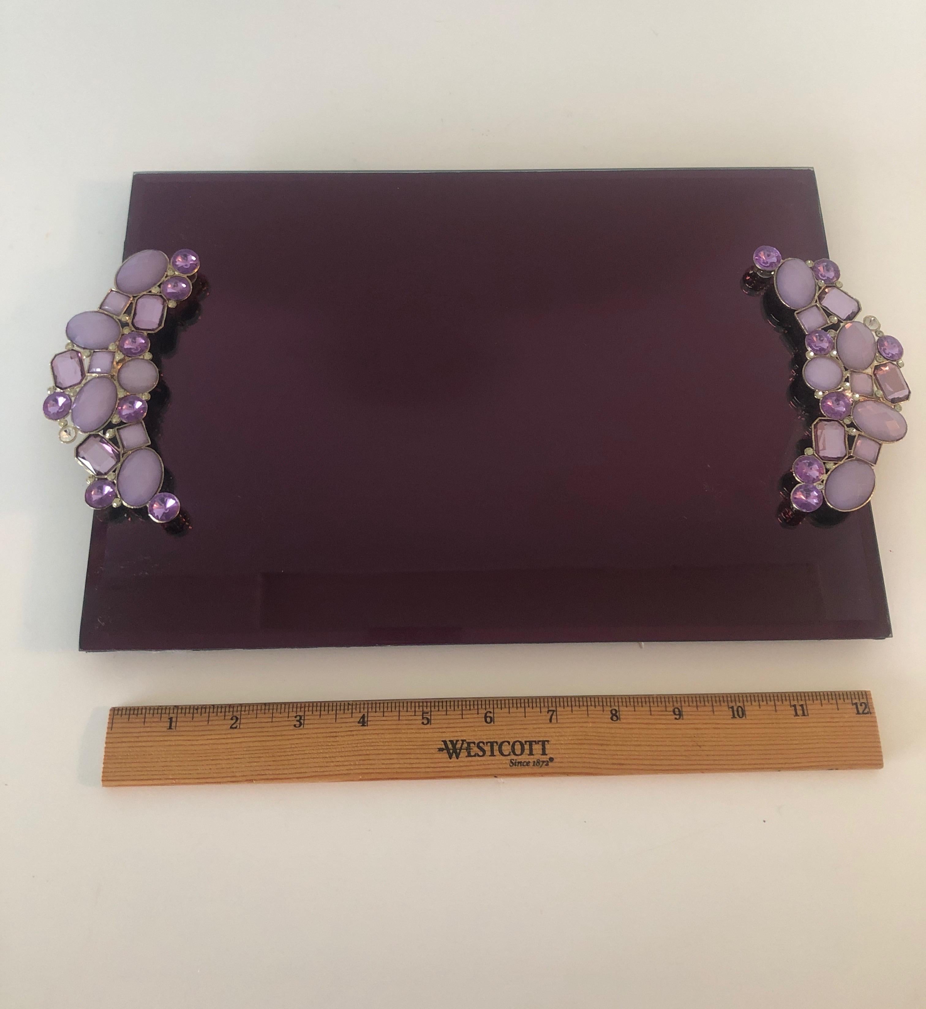 Contemporary Modern Rectangular Amethyst Color Glass Vanity Tray