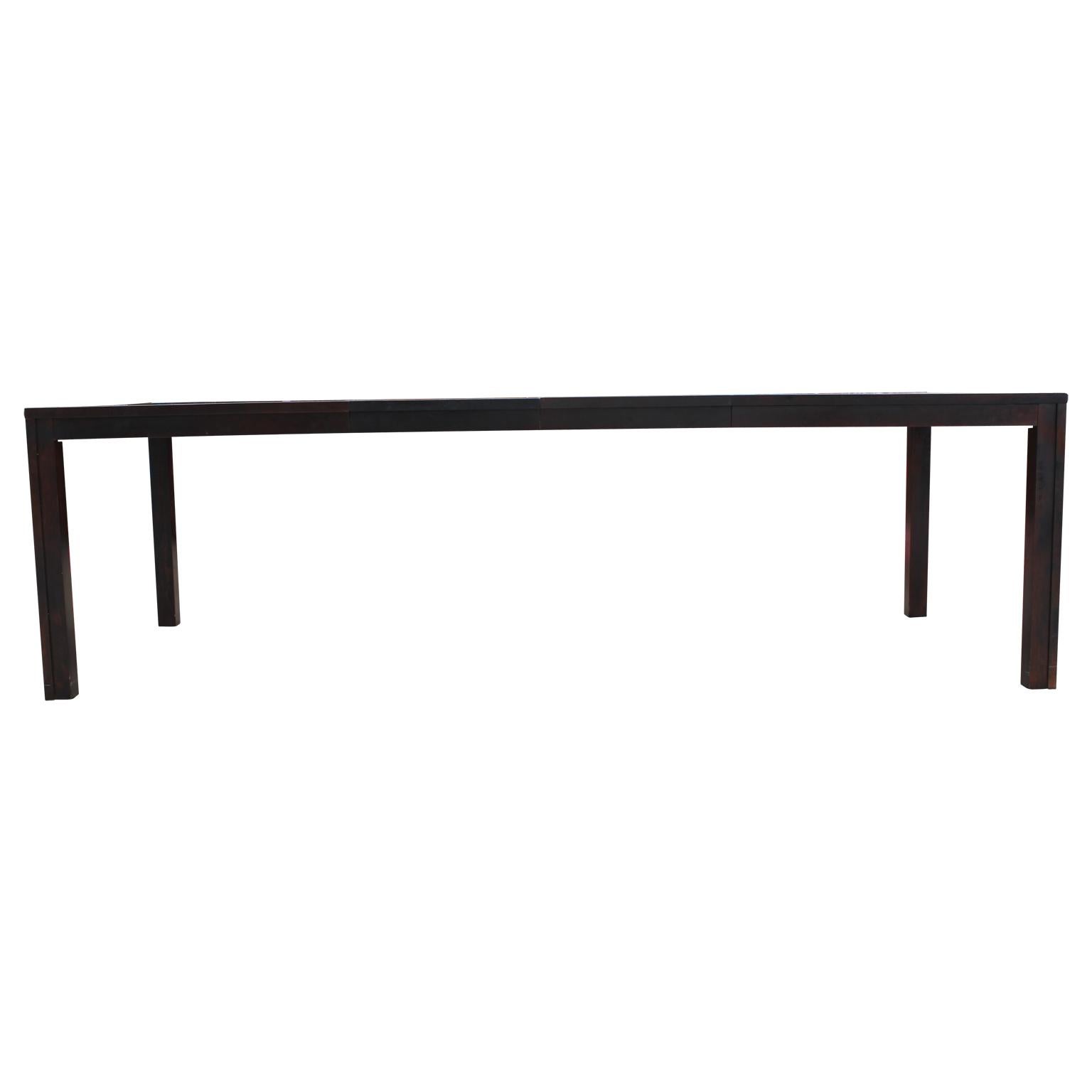 Late 20th Century Modern Rectangular Black Dining Table with a Smoked Mirror Top and Brass Inlay