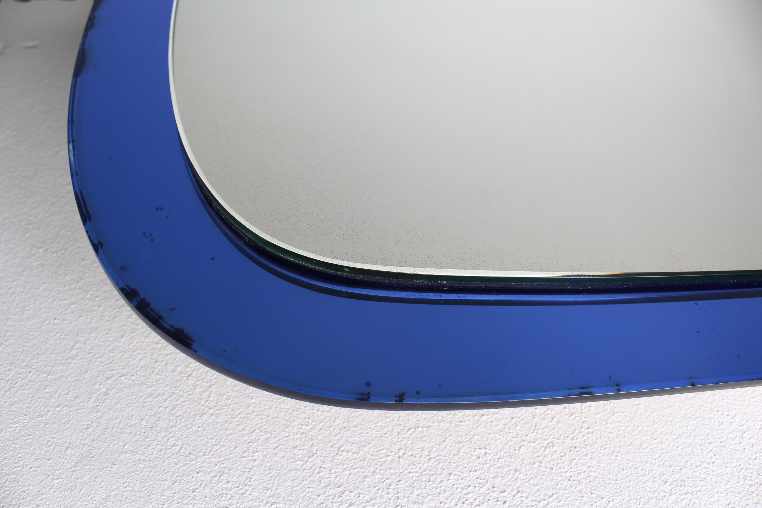 Late 20th Century Moden Rectangular Blue Italian Mirror Fontana Arte , 1970s