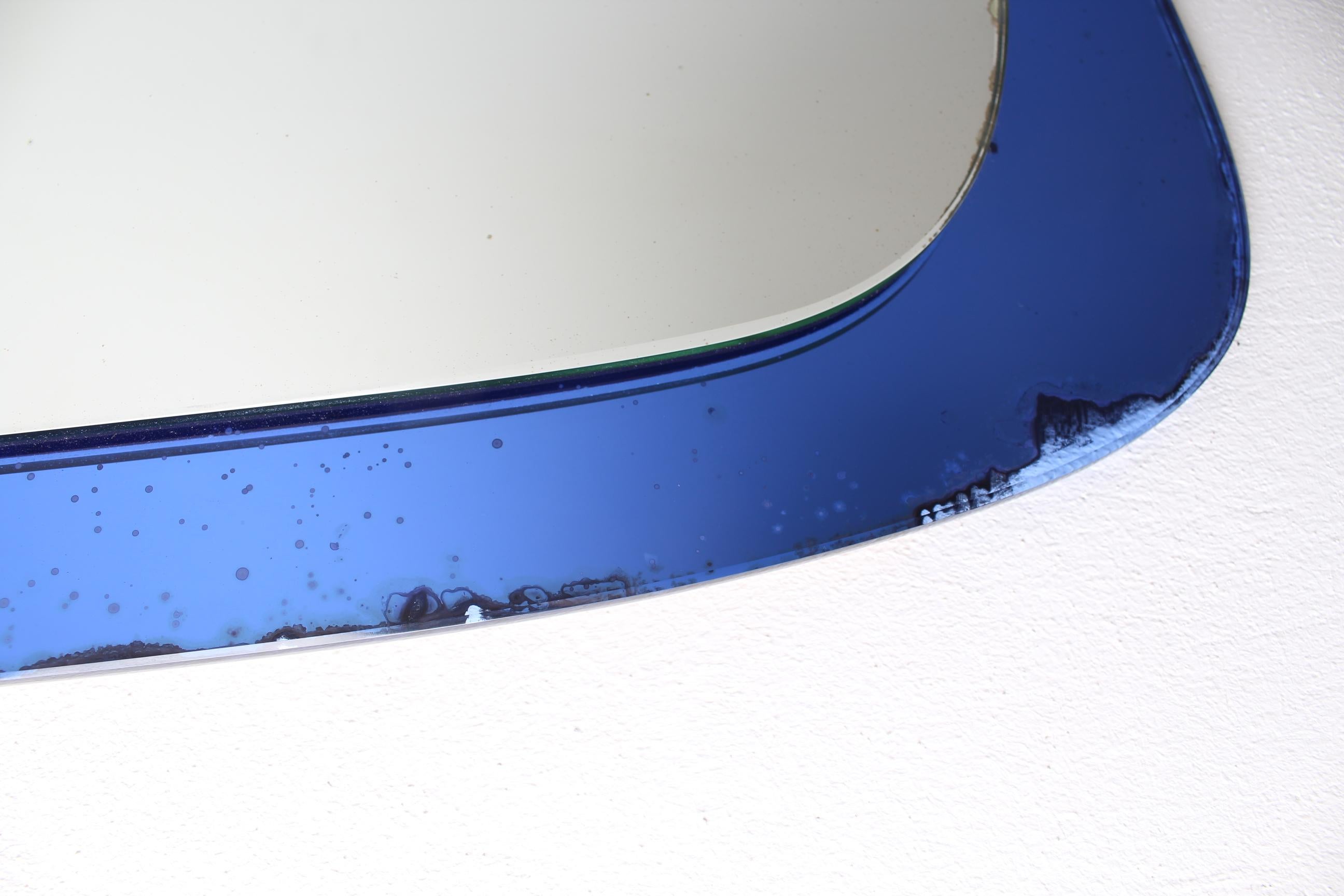 Glass Moden Rectangular Blue Italian Mirror Fontana Arte , 1970s