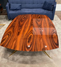 Modern Rectangular Center Coffee Table High-Gloss Ironwood Gold Lacquered Steel